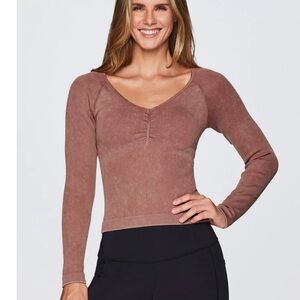 RBX Women's Long Sleeve size Medium Ribbed Blush Pink SEAMLESS EVERYDAY TEE